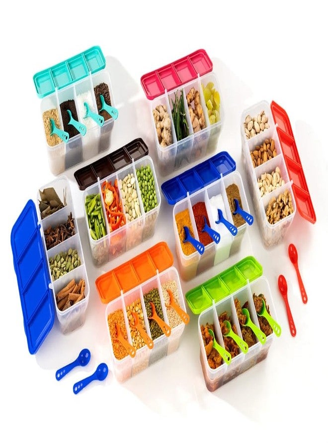 Finner 4 in 1 Multipurpose 4 Section Kitchen, Fridge Storage Airtight Container Set for Vegetables, Dryfruits, Spices, Groceries, and Pickles with 4 Spoons Storage Set - Image 2